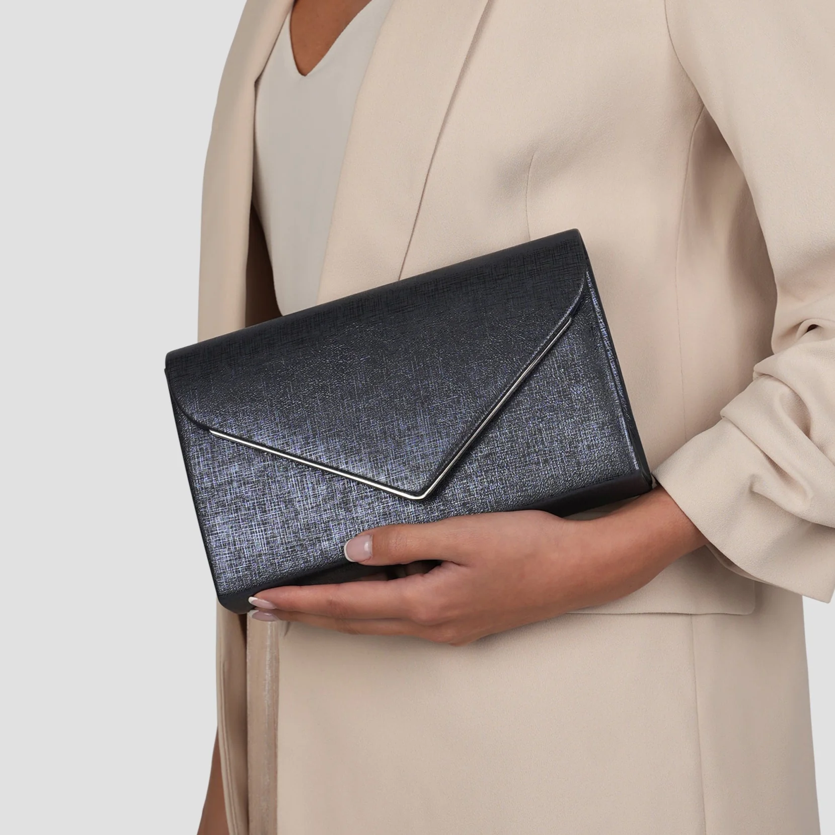 Delyssa Navy Shimmer Clutch Bag - Image 3